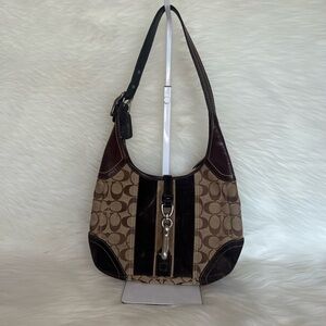Coach Brown Signature Canvas and Dark Brown Suede Hobo Bag